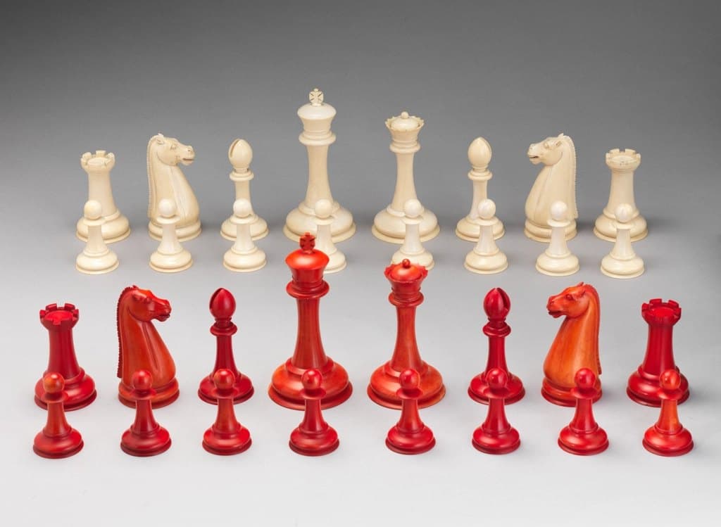 Ivory & Red Chess Set